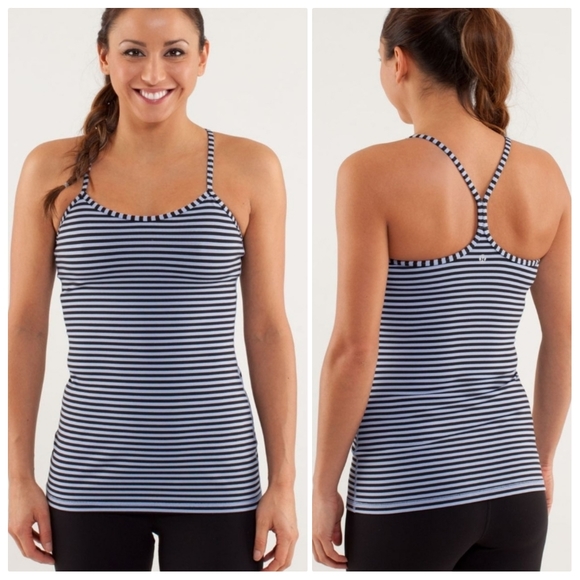 Lululemon Striped Power Y Tank Top Spaghetti Strap Blueish-Purpleish/Black Sz 6 - Picture 2 of 15